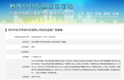 深圳市重子声学科技公司发布虚假广告被处罚